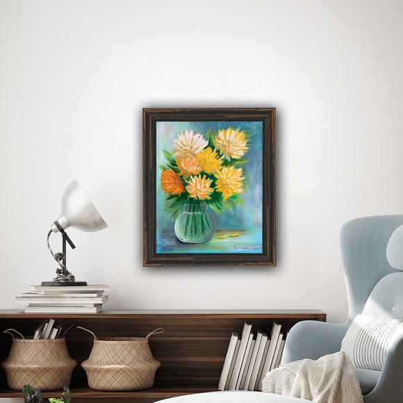 Original mixed media chrysanthemums, art floral painting Impressionism - Picture 6 of 12